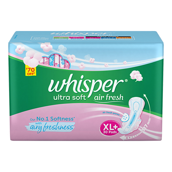 Whisper Ultra Soft Air Fresh Sanitary Pads  XL