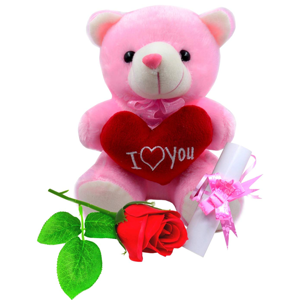 Love u teddy with flower