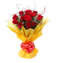 Red roses with yellow packing